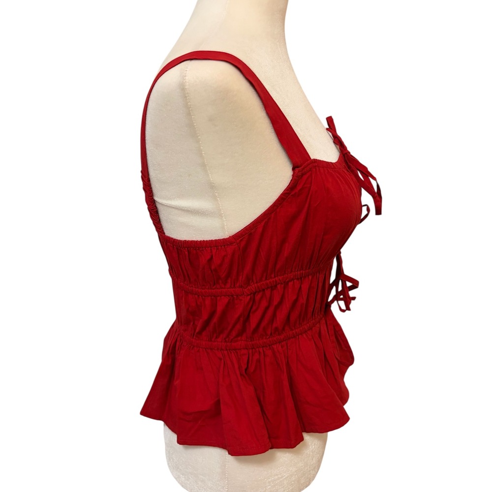 Sim & Sam Red Smocked Medium Peplum Cotton Tank Top Cottagecore Boho - Picture 4 of 8